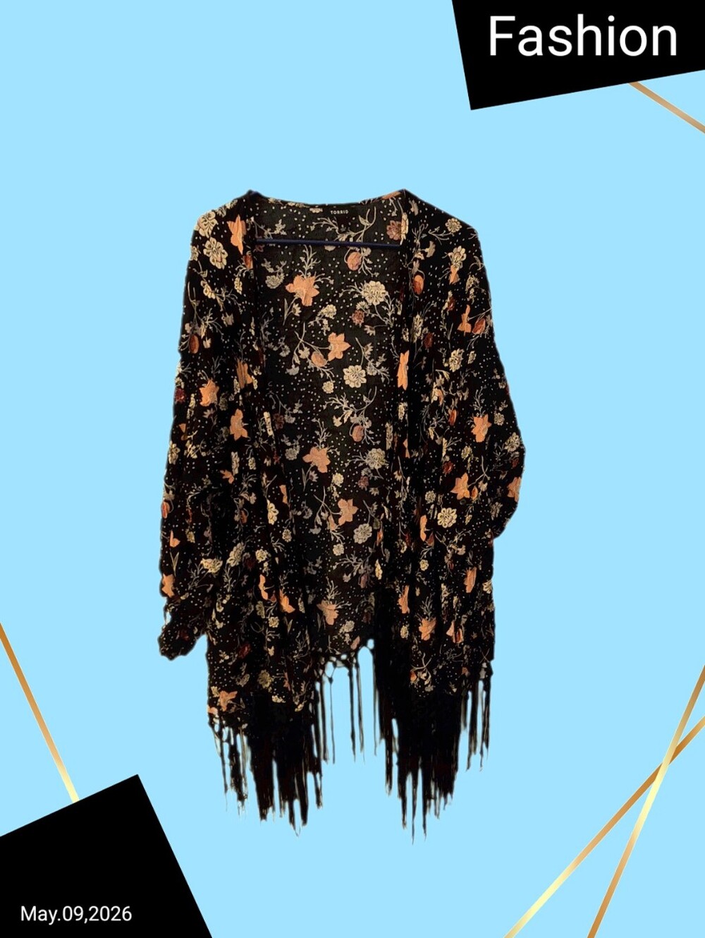 torrid Black Floral Fringe Kimono